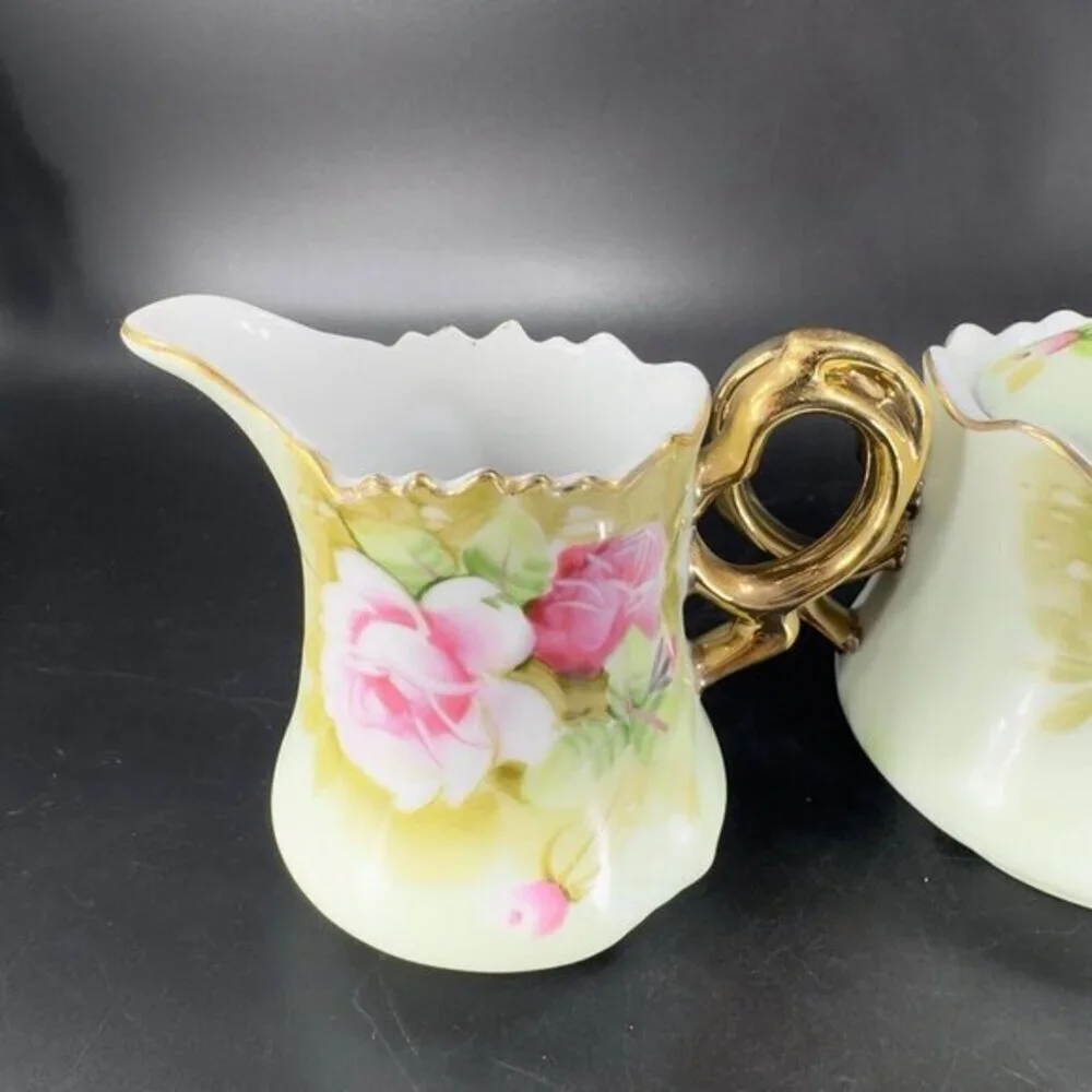 Vintage Lefton Hand Painted Sugar And Creamer Set 2 W Original Stickers Japan‎